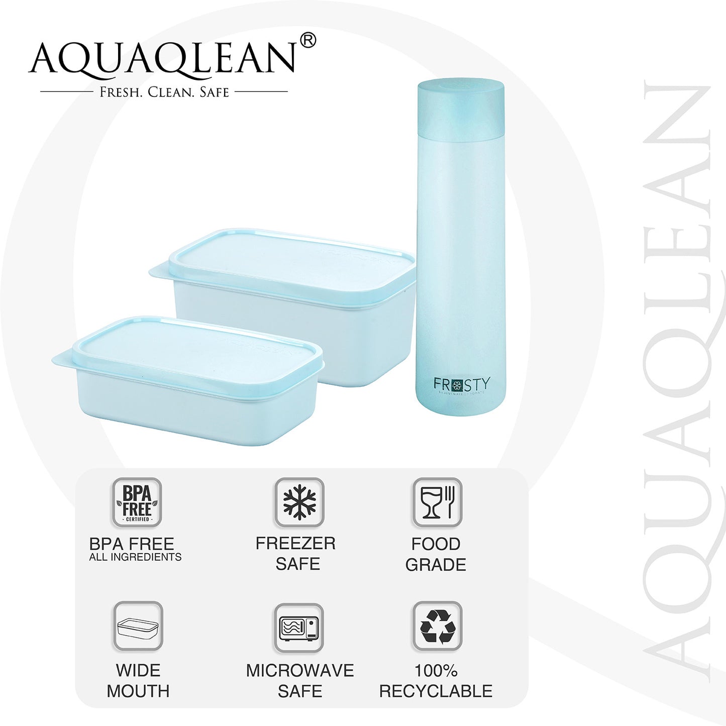 AQUAQLEAN Exquisite Lunch Box with Bag, 4 Food Grade Plastic Containers + 1 Water Bottle, Light Weight | Microwave Safe | Easy to Carry | Leak Proof I (Grey)