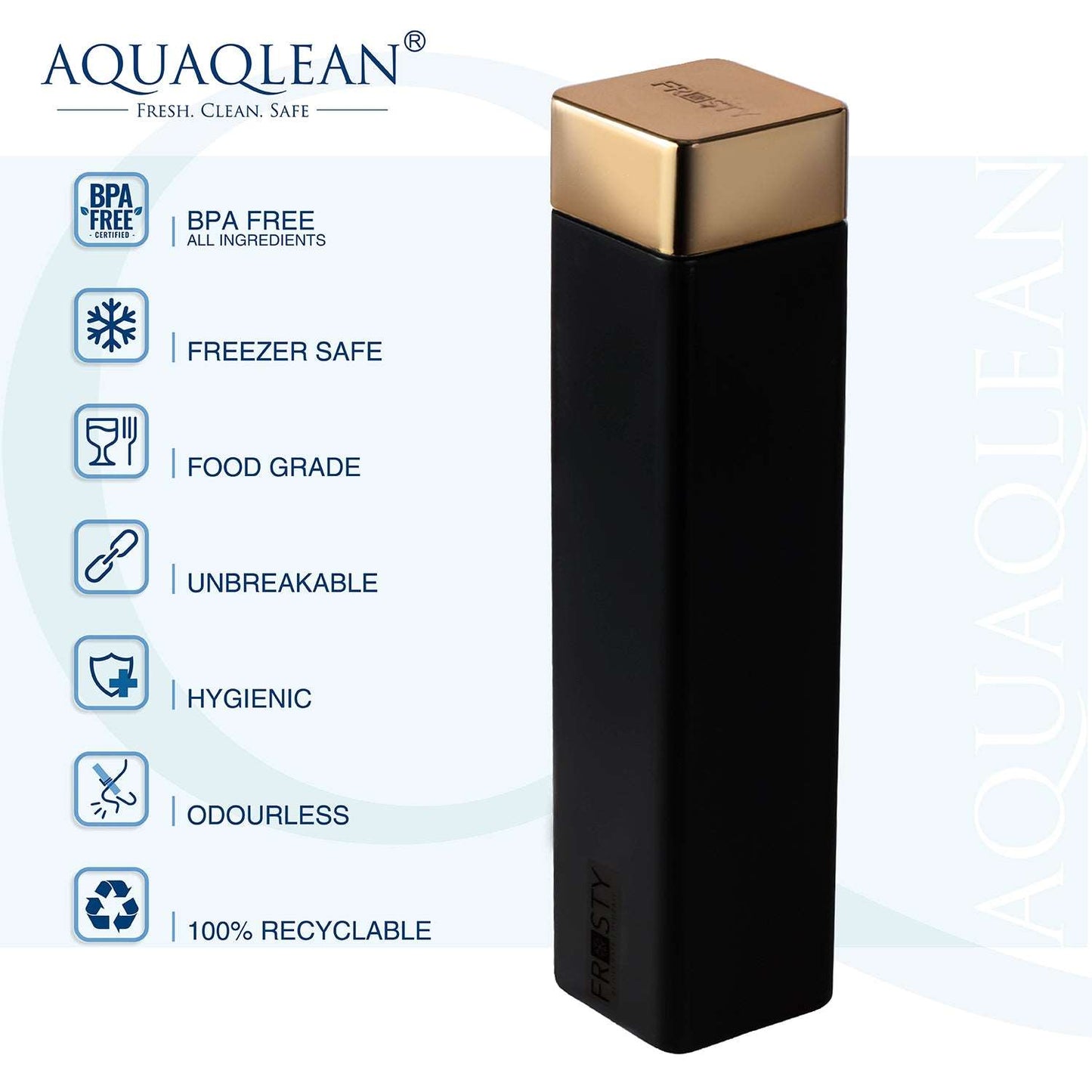 Aquaqlean Frosty 950ml - Classy Cap Plastic Bottle- Black-Gold  II  1 Pcs Pack