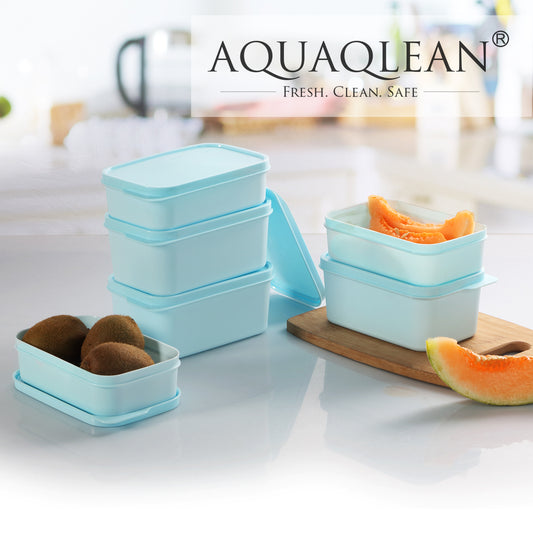 AQUAQLEAN Plastic Transparent Food Storage Containers with Lid, Set of 6 (3x350ml & 3x250ml),CitrusRed & BoringBlue Mix