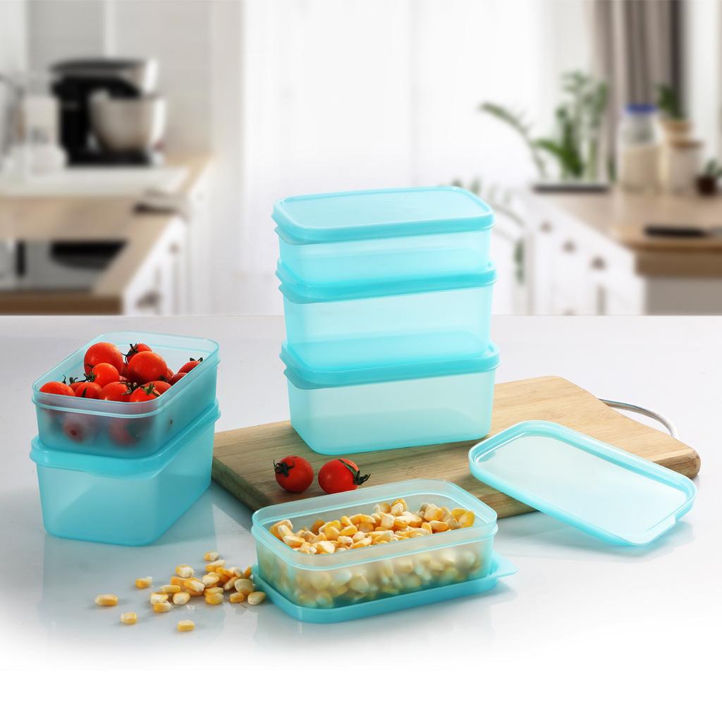 AQUAQLEAN Plastic Transparent Food Storage Containers with Lid, Set of 6 (3x350ml & 3x250ml),CitrusRed & BoringBlue Mix