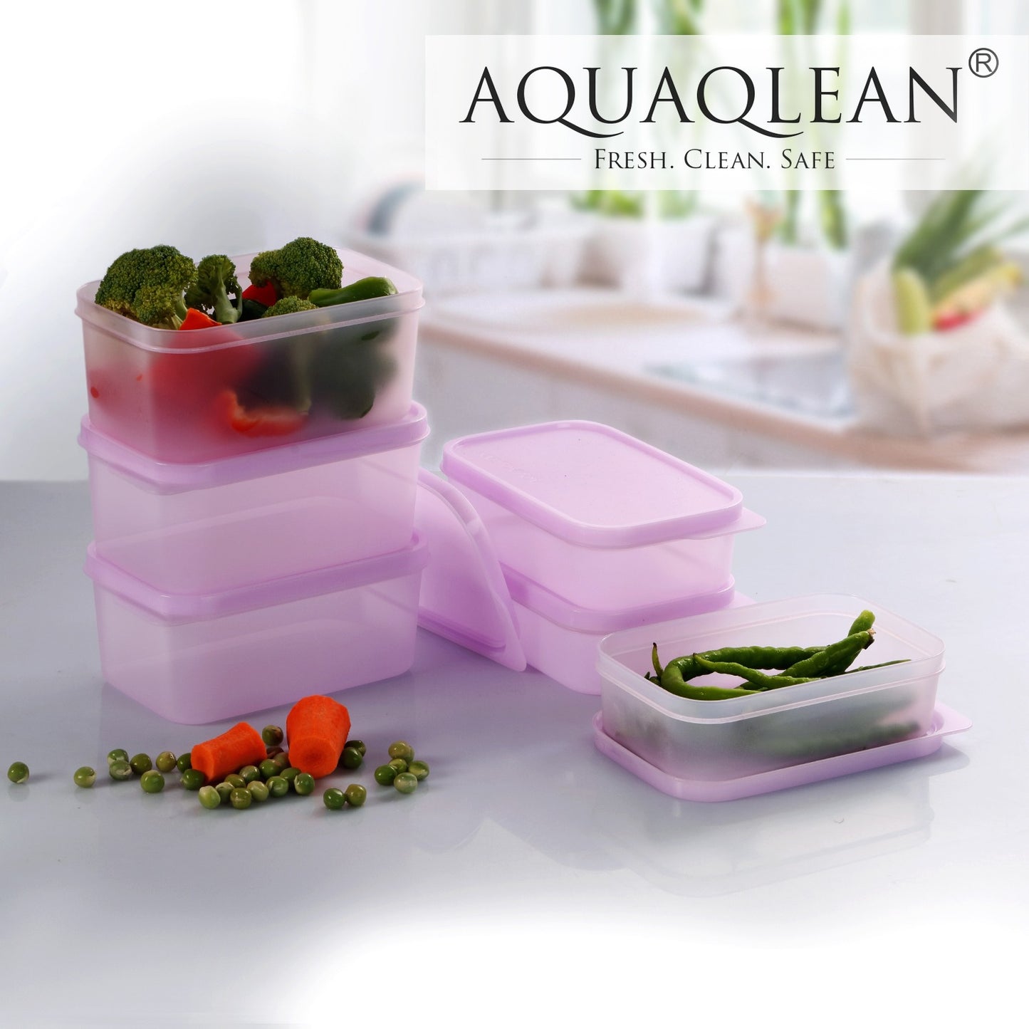 AQUAQLEAN Plastic Transparent Food Storage Containers with Lid, Set of 6 (3x350ml & 3x250ml),CitrusRed & BoringBlue Mix